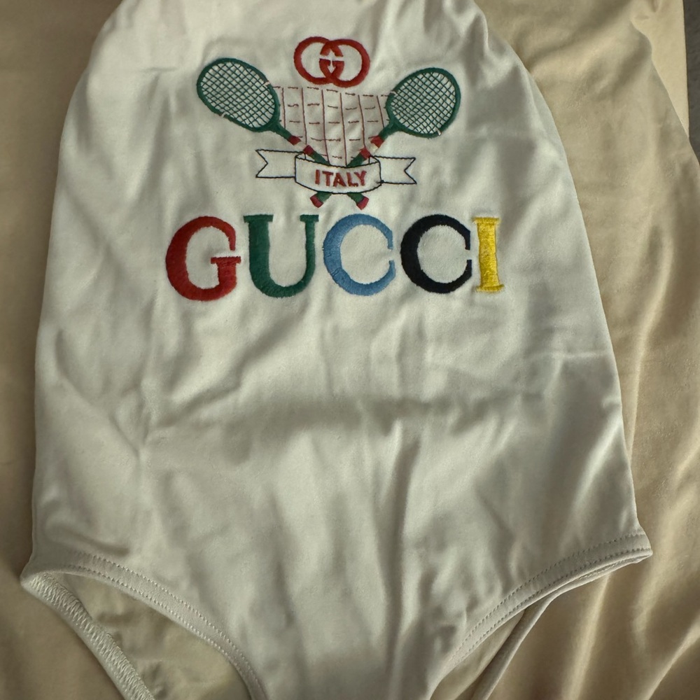 Gucci Little Girl’s Ivory Tennis Logo one piece swim suit size 4t
